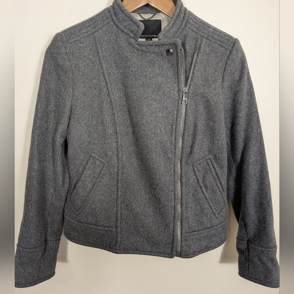 Banana Republic By Mario Bellucci Gray Wool Blend Moto Blazer Jacket - Picture 10 of 10